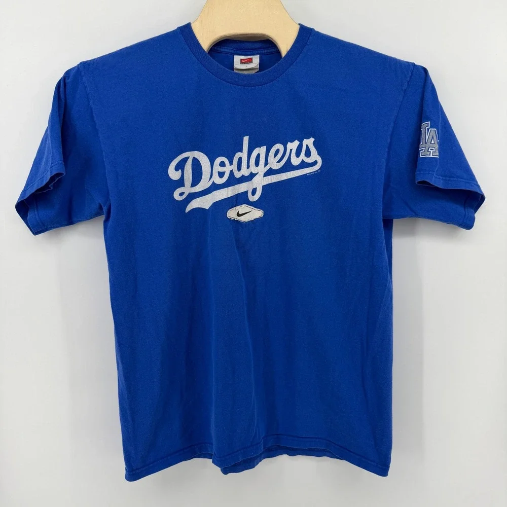 Nike T-Shirt Mens Large Blue LA Dodgers Graphic Short Sleeve MLB Baseball Tee